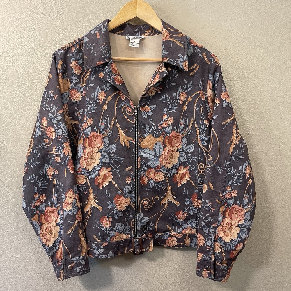 VTG Rebecca Malone Dark Floral Velour Jacket Cottagecore Boho Whimsygoth Size L